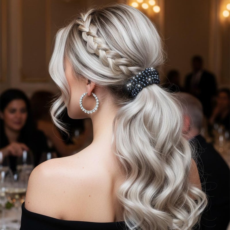 CAKURE Rhinestone Hair Tie Silver Ponytail Holder Sparkly Hair Jewelry Hair Accessories for Women and Girls (Pack of 3) - Image 3